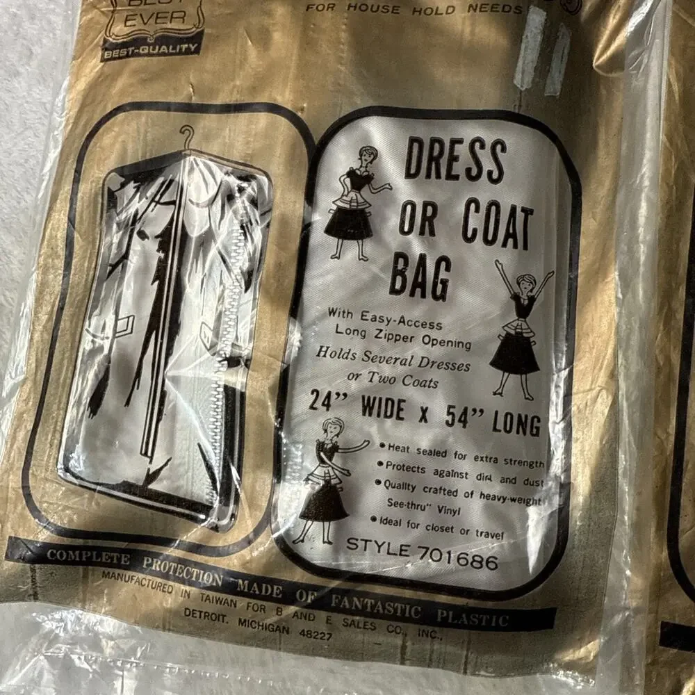 Vintage Closet Maid Dress Bag Zipper Best Quality Plastic Prop 60s 24x54 Long
